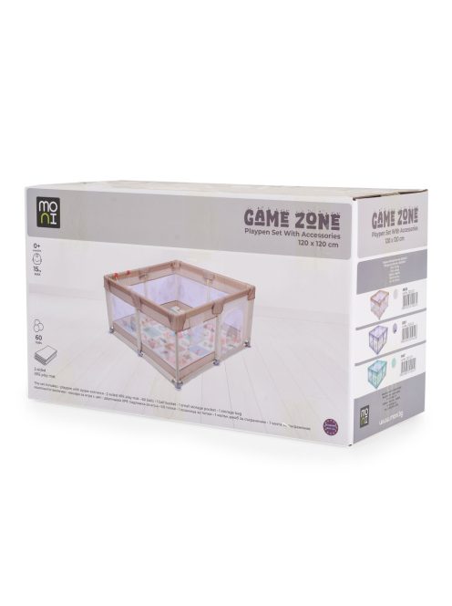 GAMEZONE járóka összecsukható szőnyeggel, 60 labdával 120x120 BÉZS
