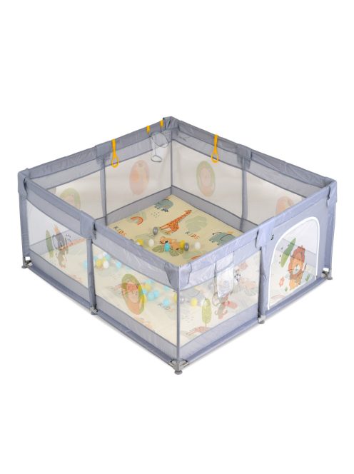 GAMEZONE járóka  összecsukható szőnyeggel, 60 labdával 120x120 SZÜRKE