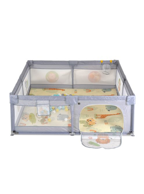 GAMEZONE  járóka összecsukható szőnyeggel, 60 labdával 180x200 SZÜRKE