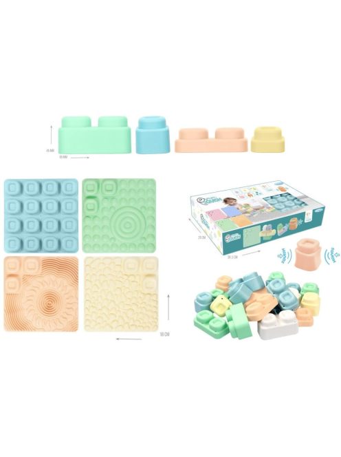 MOCHTOYS Play&Squish szenzorikus szőnyeg - tapilap+ kockák NAGY szett 24+4db PASZTELL