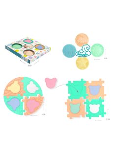   MOCHTOYS Play&Squish szenzorikus szőnyeg -kerek tapilapok 4db + PUZZLE 8+8 db PASZTELL