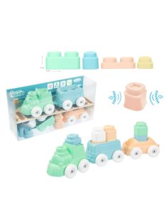   MOCHTOYS Play&Squish puha vonat és kocka szett 12db PASZTELL