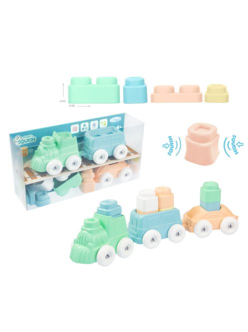 MOCHTOYS Play&Squish puha vonat és kocka szett 12db PASZTELL