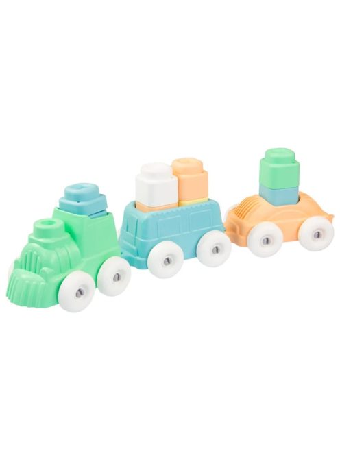 MOCHTOYS Play&Squish puha vonat és kocka szett 12db PASZTELL