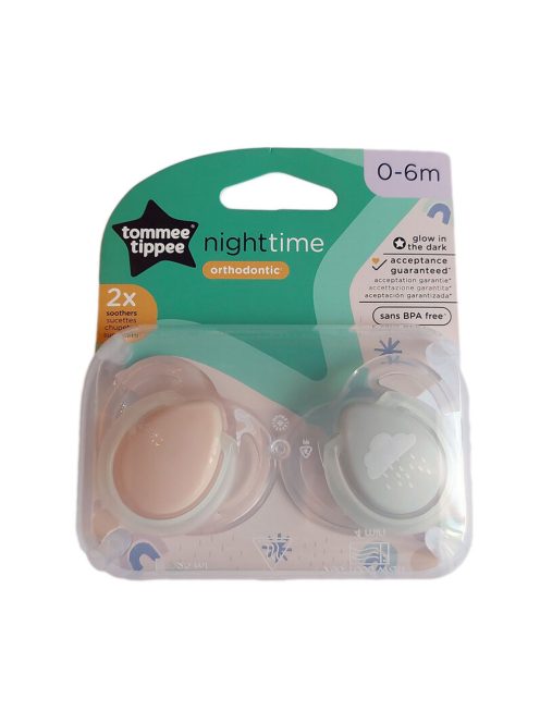 Tommee Tippee játszócumi CTN Night 2 db 0-6 hó pasztell púder-szürke