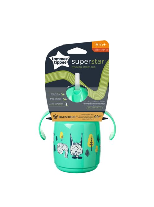 Tommee Tippee itatópohár - Superstar Training Straw Cup szívószálas 300ml 6hó zöld