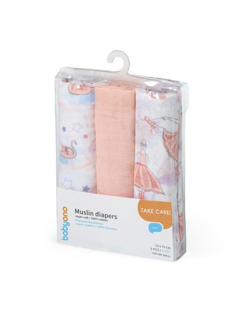 BabyOno textilpelenka színes 3db rózsaszín balerinamintás 348/11