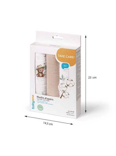 BabyOno textilpelenka színes 3db bézs macimintás 348/14
