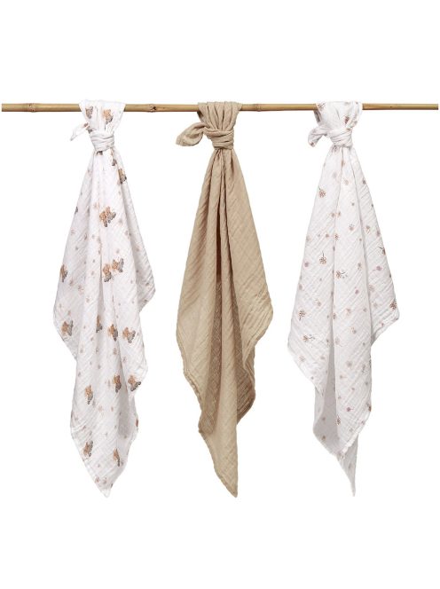 BabyOno textilpelenka színes 3db taupe macimintás 348/15