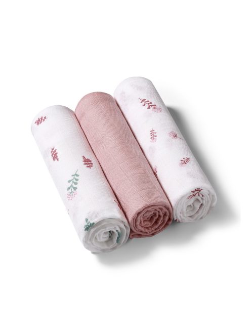BabyOno textilpelenka színes 3db púderrózsaszín levélmintás 348/17