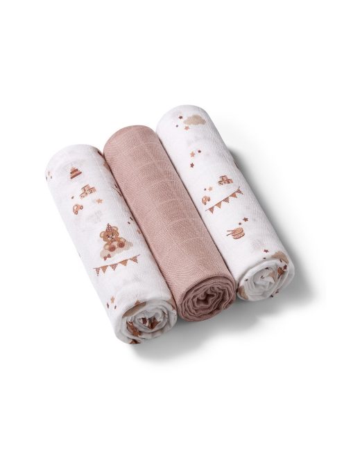 BabyOno textilpelenka színes 3db világosbarna lufis macimintás 348/18