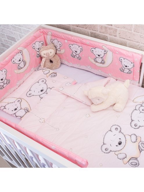 DOMBABY 3 részes ágynemű garnitúra fejvédővel MACIS PINK