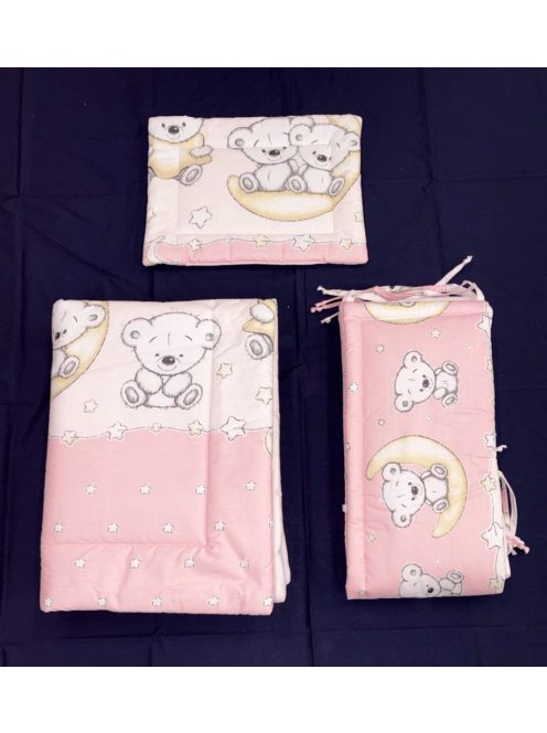 DOMBABY 3 részes ágynemű garnitúra fejvédővel MACIS PINK